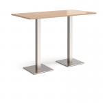 Brescia rectangular poseur table with flat square brushed steel bases 1600mm x 800mm - beech
