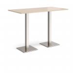 Brescia rectangular poseur table with flat square brushed steel bases 1600mm x 800mm - maple