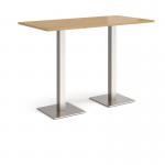 Brescia rectangular poseur table with flat square brushed steel bases 1600mm x 800mm - oak BPR1600-BS-O