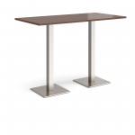 Brescia rectangular poseur table with flat square brushed steel bases 1600mm x 800mm - walnut BPR1600-BS-W