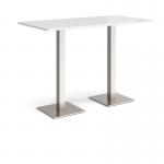 Brescia rectangular poseur table with flat square brushed steel bases 1600mm x 800mm - white BPR1600-BS-WH
