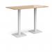 Brescia rectangular poseur table with flat square white bases 1600mm x 800mm - beech BPR1600-WH-B