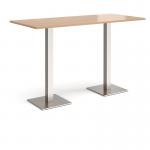 Brescia rectangular poseur table with flat square brushed steel bases 1800mm x 800mm - beech