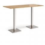 Brescia rectangular poseur table with flat square brushed steel bases 1800mm x 800mm - oak BPR1800-BS-O