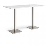 Brescia rectangular poseur table with flat square brushed steel bases 1800mm x 800mm - white
