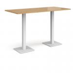 Brescia rectangular poseur table with flat square white bases 1800mm x 800mm - oak