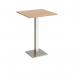 Brescia square poseur table with flat square brushed steel base 800mm - beech BPS800-BS-B