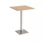 Brescia square poseur table with flat square brushed steel base 800mm - beech