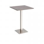 Brescia square poseur table with flat square brushed steel base 800mm - grey oak BPS800-BS-GO