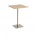 Brescia square poseur table with flat square brushed steel base 800mm - kendal oak BPS800-BS-KO