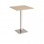 Brescia square poseur table with flat square brushed steel base 800mm - kendal oak BPS800-BS-KO