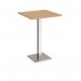 Brescia square poseur table with flat square brushed steel base 800mm - oak BPS800-BS-O