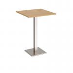 Brescia square poseur table with flat square brushed steel base 800mm - oak
