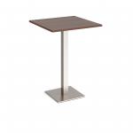 Brescia square poseur table with flat square brushed steel base 800mm - walnut