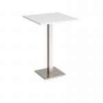 Brescia square poseur table with flat square brushed steel base 800mm - white BPS800-BS-WH