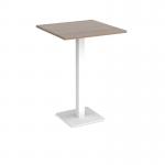 Brescia square poseur table with flat square white base 800mm - barcelona walnut BPS800-WH-BW