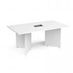 Arrow head leg rectangular boardroom table 1800mm x 1000mm in white with central cutout and Aero power module BUNDEB18-WH-AERO