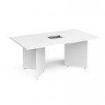 Arrow head leg rectangular boardroom table 1800mm x 1000mm in white with central cutout and Aero power module BUNDEB18-WH-AERO