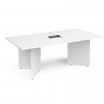Arrow head leg rectangular boardroom table 2000mm x 1000mm in white with central cutout and Aero power module BUNDEB20-WH-AERO