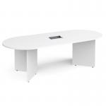 Arrow head leg radial end boardroom table 2400mm x 1000mm in white with central cutout and Aero power module BUNDEB24-WH-AERO
