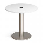 Monza circular dining table 800mm in white with central circular cutout and Ion power module in black BUNDMDC-WHION-K