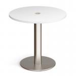 Monza circular dining table 800mm in white with central circular cutout and Ion power module in white BUNDMDC-WHION-WH