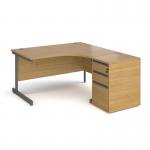 Contract 25 1400mm RH ergonomic desk with graphite cantilever leg and 600mm 3 drawer desk high pedestal - oak
