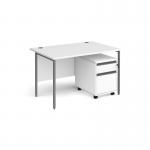 Contract 25 1200mm straight desk with graphite H-frame leg and 2 drawer mobile pedestal - white CBHS12-G-WH