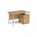 Contract 25 1200mm straight desk with silver H-frame leg and 2 drawer mobile pedestal - oak CBHS12-S-O
