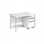 Contract 25 1200mm straight desk with silver H-frame leg and 2 drawer mobile pedestal - white CBHS12-S-WH