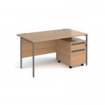 Contract 25 1400mm straight desk with graphite H-frame leg and 2 drawer mobile pedestal - beech CBHS14-G-B
