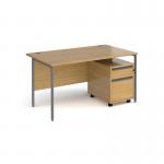 Contract 25 1400mm straight desk with graphite H-frame leg and 2 drawer mobile pedestal - oak CBHS14-G-O