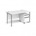 Contract 25 1400mm straight desk with graphite H-frame leg and 2 drawer mobile pedestal - white CBHS14-G-WH