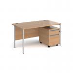Contract 25 1400mm straight desk with silver H-frame leg and 2 drawer mobile pedestal - beech CBHS14-S-B