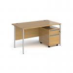 Contract 25 1400mm straight desk with silver H-frame leg and 2 drawer mobile pedestal - oak CBHS14-S-O