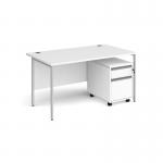 Contract 25 1400mm straight desk with silver H-frame leg and 2 drawer mobile pedestal - white CBHS14-S-WH