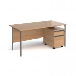 Contract 25 1600mm straight desk with graphite H-frame leg and 2 drawer mobile pedestal - beech CBHS16-G-B