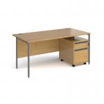 Contract 25 1600mm straight desk with graphite H-frame leg and 2 drawer mobile pedestal - oak CBHS16-G-O