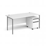 Contract 25 1600mm straight desk with graphite H-frame leg and 2 drawer mobile pedestal - white CBHS16-G-WH