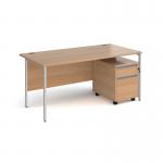 Contract 25 1600mm straight desk with silver H-frame leg and 2 drawer mobile pedestal - beech CBHS16-S-B