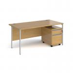 Contract 25 1600mm straight desk with silver H-frame leg and 2 drawer mobile pedestal - oak CBHS16-S-O