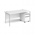 Contract 25 1600mm straight desk with silver H-frame leg and 2 drawer mobile pedestal - white CBHS16-S-WH