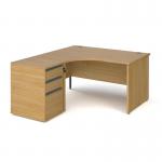 Contract 25 1400mm LH ergonomic desk with panel end legs and 600mm 3 drawer desk high pedestal with graphite handles - oak