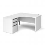 Contract 25 1400mm LH ergonomic desk with panel end legs and 600mm 3 drawer desk high pedestal with graphite handles - white CBPE14L-G-WH
