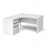 Contract 25 1400mm LH ergonomic desk with panel end legs and 600mm 3 drawer desk high pedestal with silver handles - white