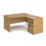Contract 25 1400mm RH ergonomic desk with panel end legs and 600mm 3 drawer desk high pedestal with graphite handles - oak