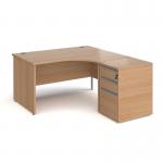 Contract 25 1400mm RH ergonomic desk with panel end legs and 600mm 3 drawer desk high pedestal with silver handles - beech
