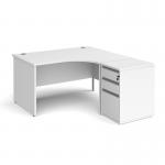Contract 25 1400mm RH ergonomic desk with panel end legs and 600mm 3 drawer desk high pedestal with silver handles - white