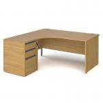 Contract 25 1600mm LH ergonomic desk with panel end legs and 600mm 3 drawer desk high pedestal with graphite handles - oak