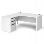 Contract 25 1600mm LH ergonomic desk with panel end legs and 600mm 3 drawer desk high pedestal with graphite handles - white CBPE16L-G-WH